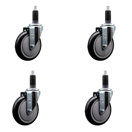 Service Caster 5'' Black Poly Wheel Swivel 1-1/8'' Expanding Stem Caster Set, 4PK SCC-EX20S514-PPUB-BLK-118-4